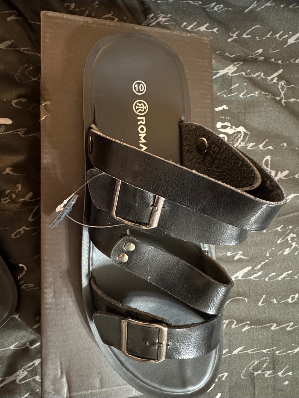 Roma Black Men's Leather Buckle Slide Sandals
